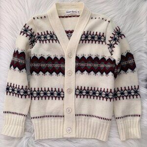 Vintage Neiman Marcus - Ivory maroon fair isle knit cardigan sweater Boys 4